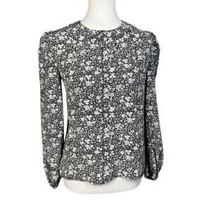 Co 100% Silk Black White Floral Blouse Small